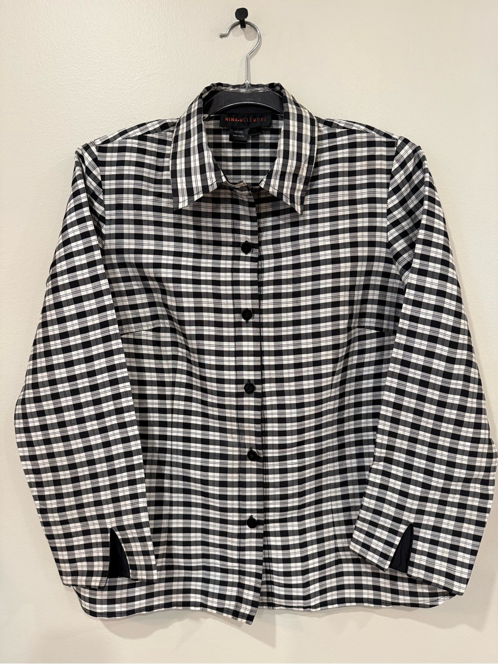 Nina McLemore 100% Silk Gingham Buffalo Plaid Button Down Shirt Jacket Size 10